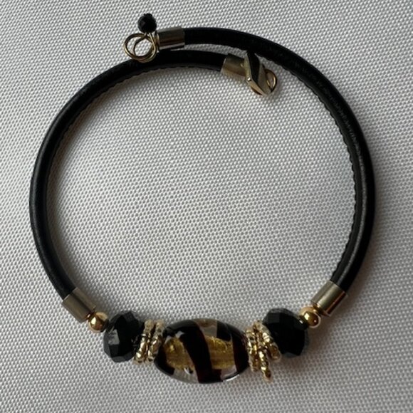 Murano Glass Bead, crystal and Leather Bracelets - Picture 5 of 9